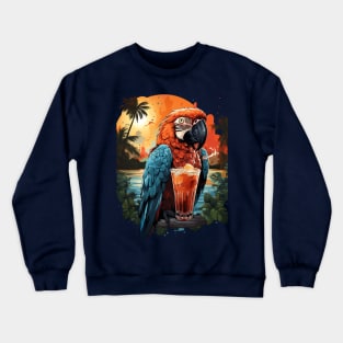 Colorful parrot drinking cocktail Crewneck Sweatshirt